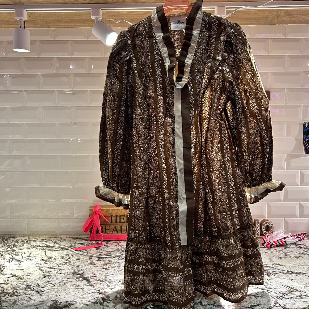 Floral Stripe Ruffle Trim Mini Dress  • Two tone  • V-neck with contrast ruffle